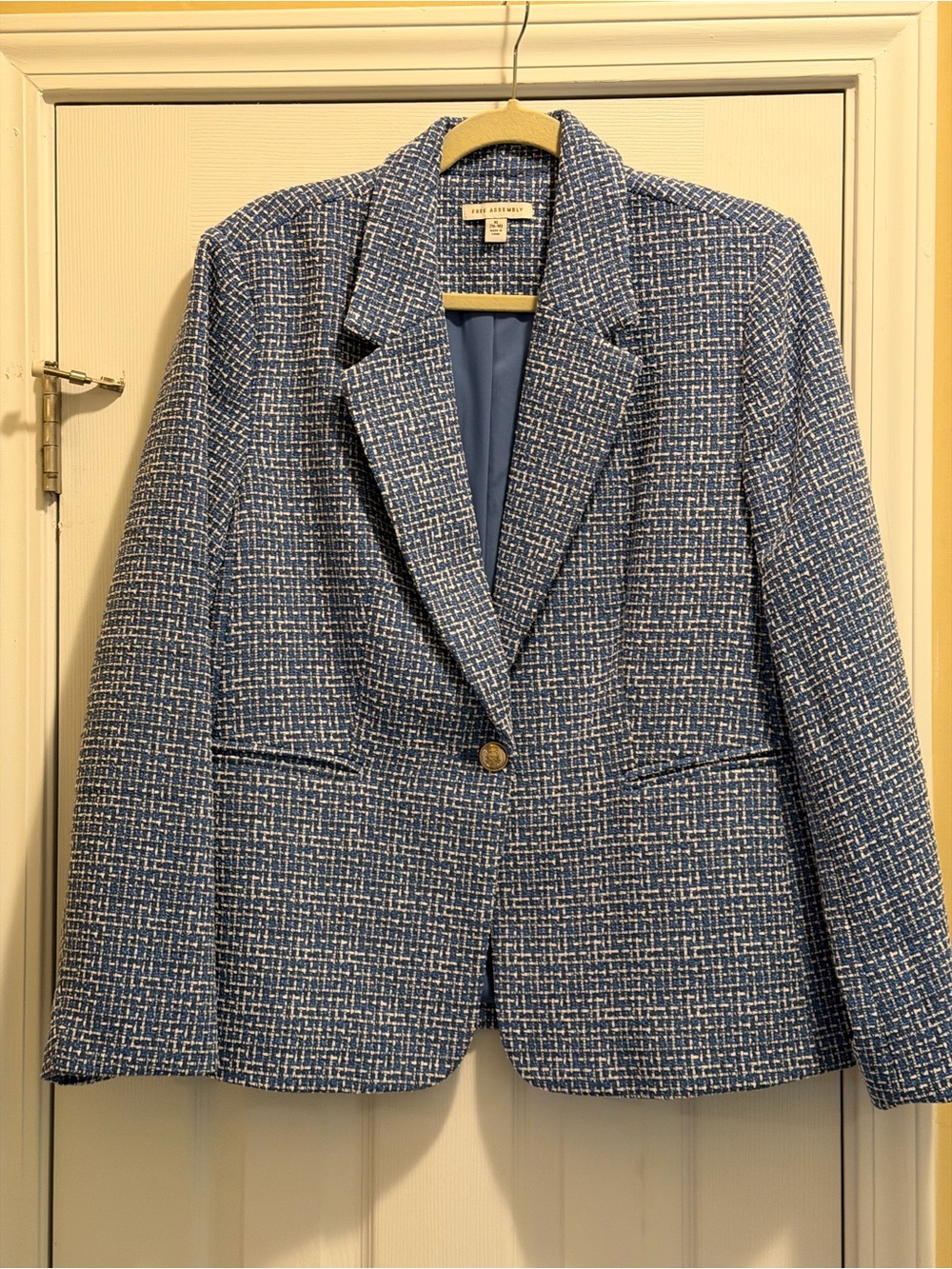 Free Assembly Blue Tweed Single-Button Suit Jacket